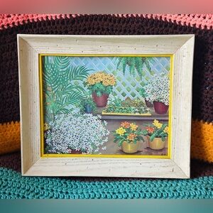 Vintage framed 70s floral lithograph